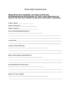 Printable Senior Night Questionnaire